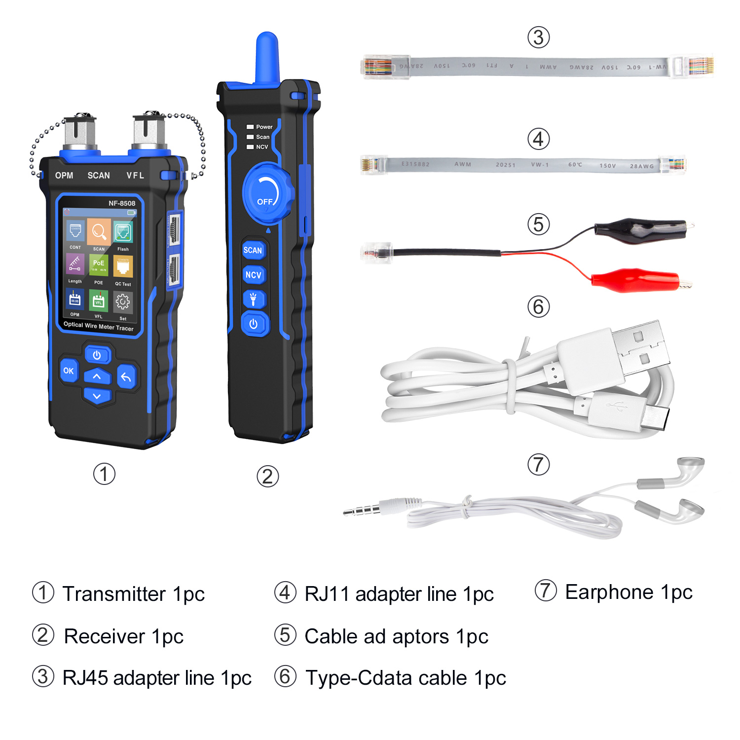 Noyafa Multi-Function Cable Tester with RJ11/RJ45, PoE, Fiber Optic OPM/VFL, NCV & Cable Length Measurement NF-8508