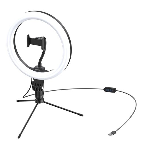 Baseus Photographic Lamp 10” Ring Flash LED Ring For Smartphone For Selfie Photos (YouTube, TikTok) + Mini Tripod Black