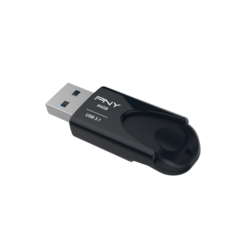 PNY Flash Drive Attache 4 USB 3.1 Stick 64GB Capless Slider Black FD64GATT431KK