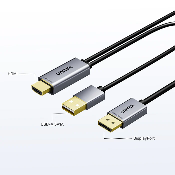 Unitek HDMI to DisplayPort Cable 4K60Hz 1.8m with USB Power Cable V1714