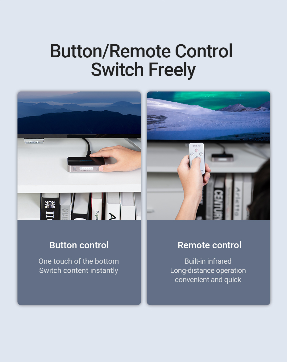 Vention HDMI Switch 3-Port 4K 2.0 w/Remote Control AFOH0