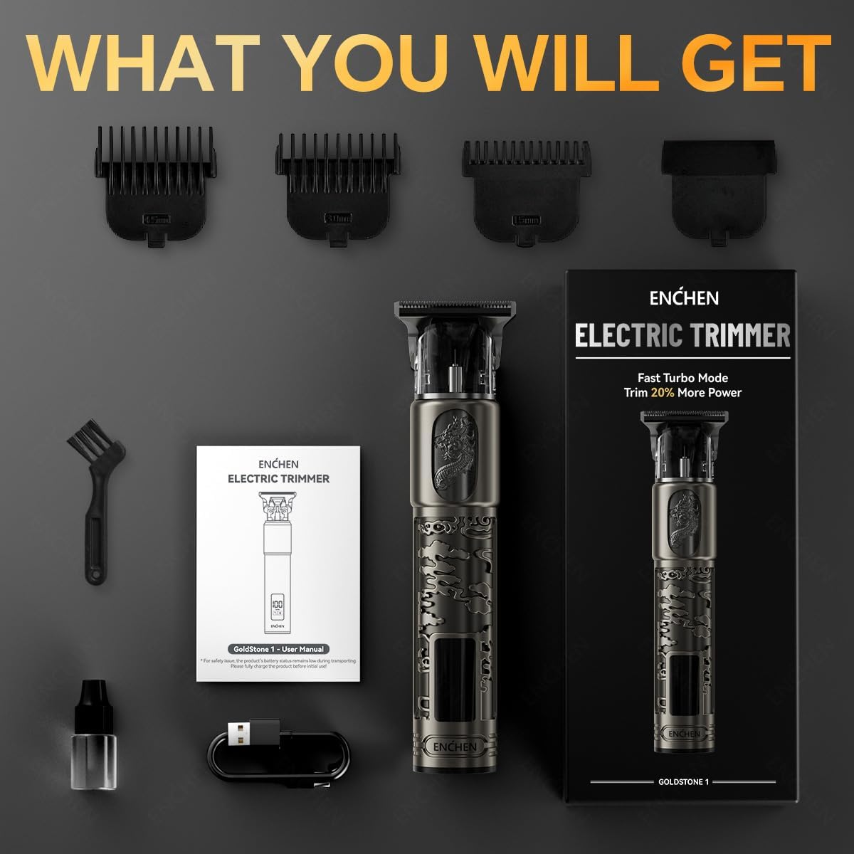 Enchen Hair Clipper Goldenstone 1 USB-C 1200mAh Black