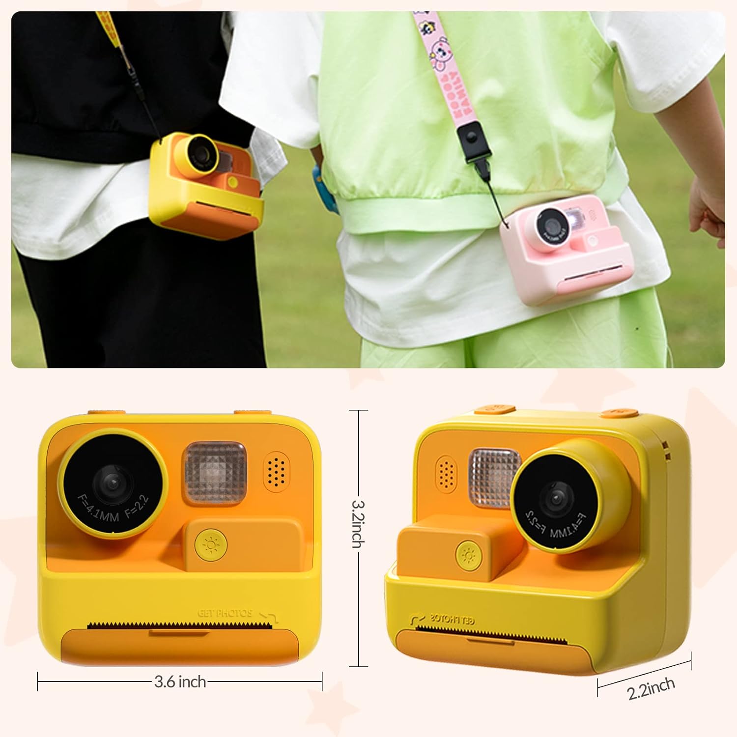 Kids Instant Camera with Printing Paper & 32G TF Card, Gift for Children 3-12 Years - Yellow