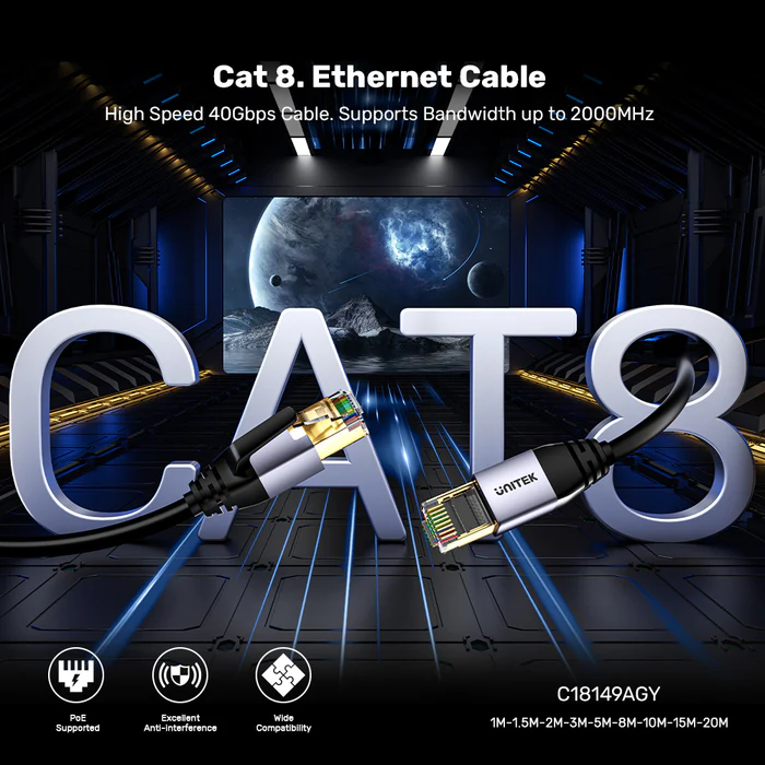 Unitek Network Patch Cable CAT8 Black 1.5m C18149A-1.5M