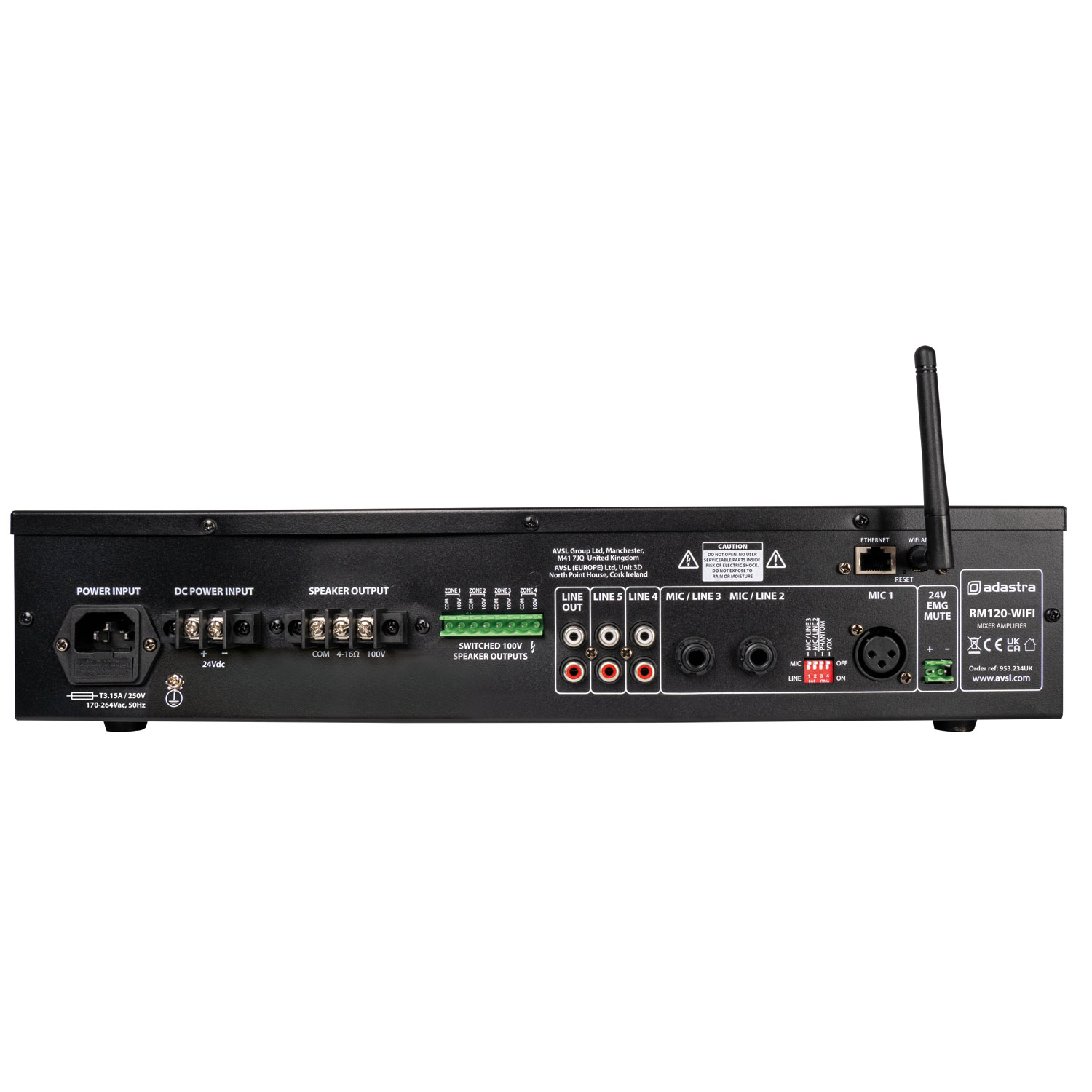 Adastra RM120-WIFI 120W Amplifier 100V with 4 Zones FM/USB/BT/WiFi 953.234UK