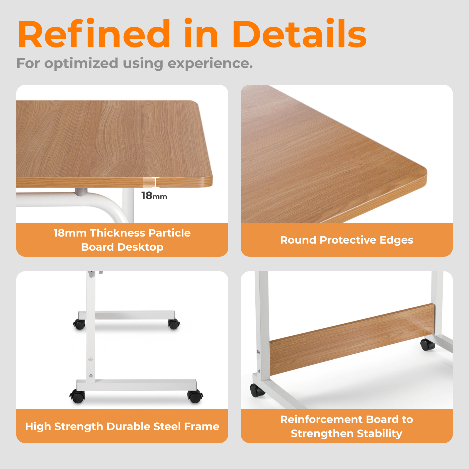 Lumivida Computer Tray Desk Mobile Height Adjustable 50x80cm FWS10-4