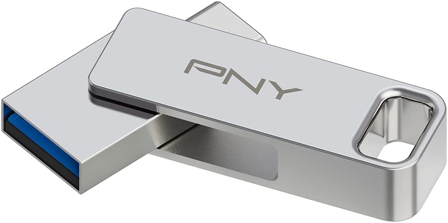 PNY Flash Drive Duo Link USB 3.2 Dual Connector OTG Capless Swivel 256GB Black FDI256DULINKTYC