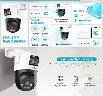 Dahua IP 5.0MP Wifi PT Dome Dual Illumination Dual Lens P5D-5F-PV