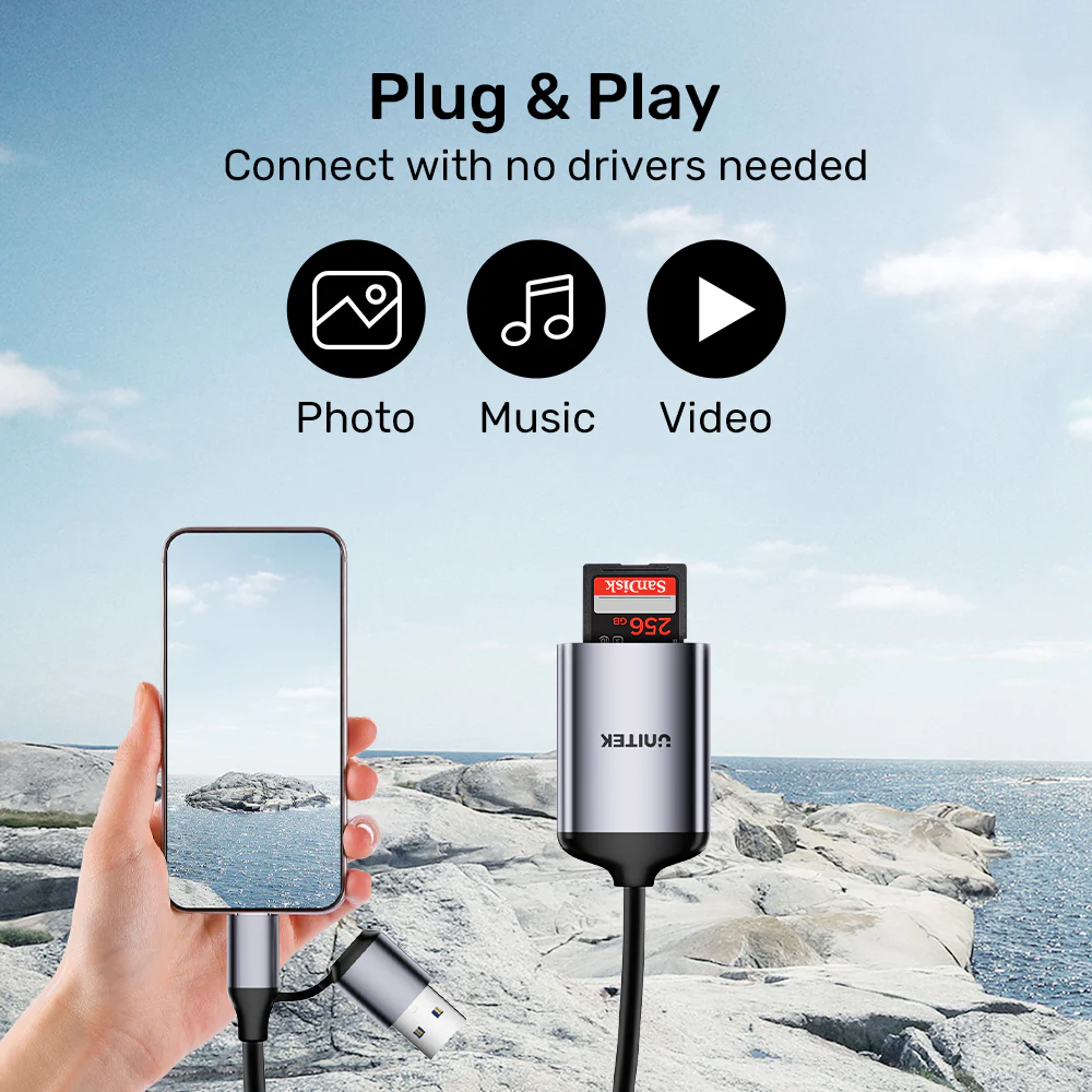 Unitek R1018E Super Fast Card Reader Up to 312mb/s USB-A/C Supports SD/MicroSD