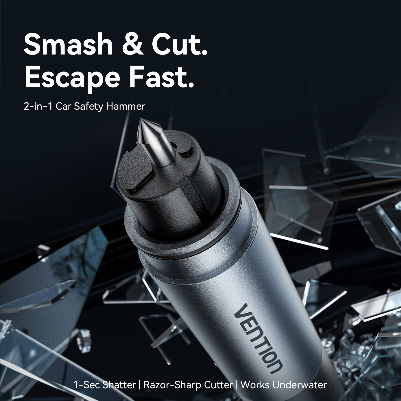 Vention Safety 2-in-1 Car Emergency Tool Glass Breaker + Seatbelt Cutter KRUH0