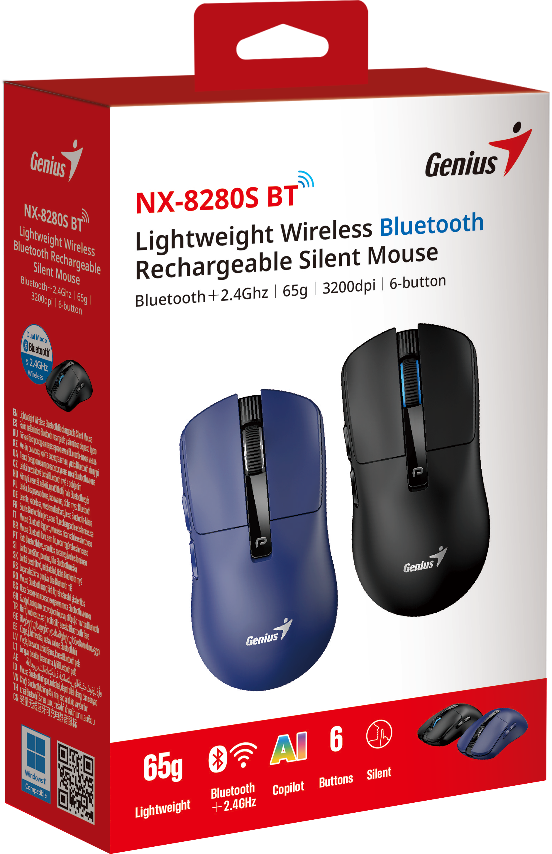Genius Mouse Wireless+BT Rechargeable & Lightweight 3200dpi NX-8280S Black