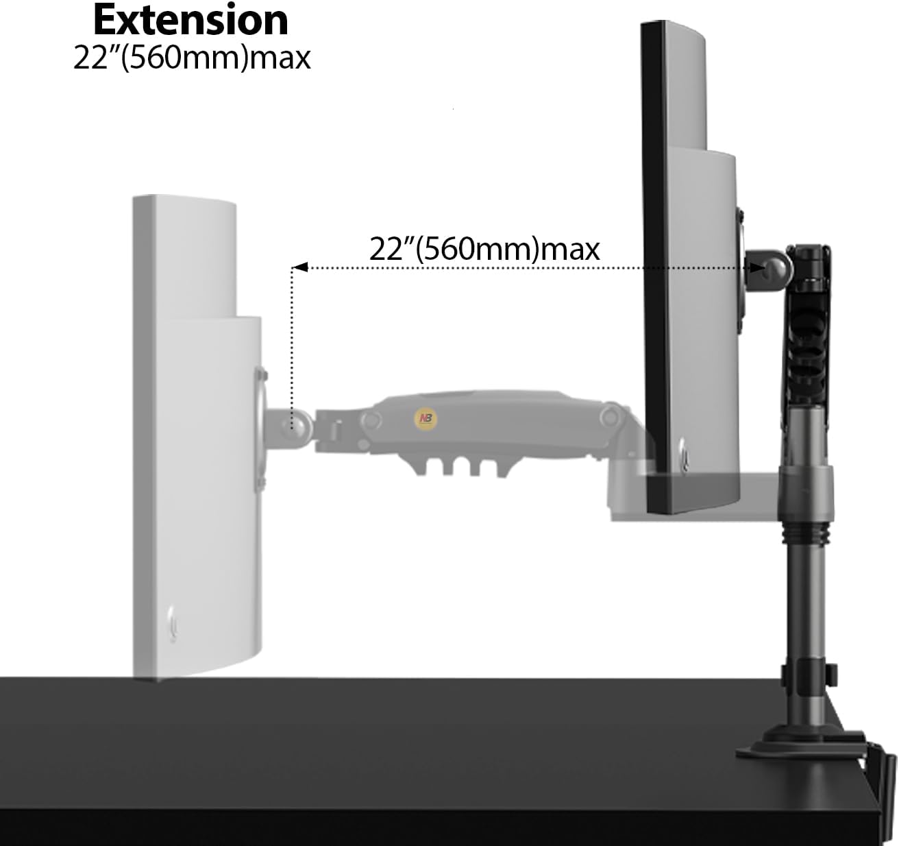 NBMounts H100 Single Arm Gas Desktop Monitor Mount (upgraded version)