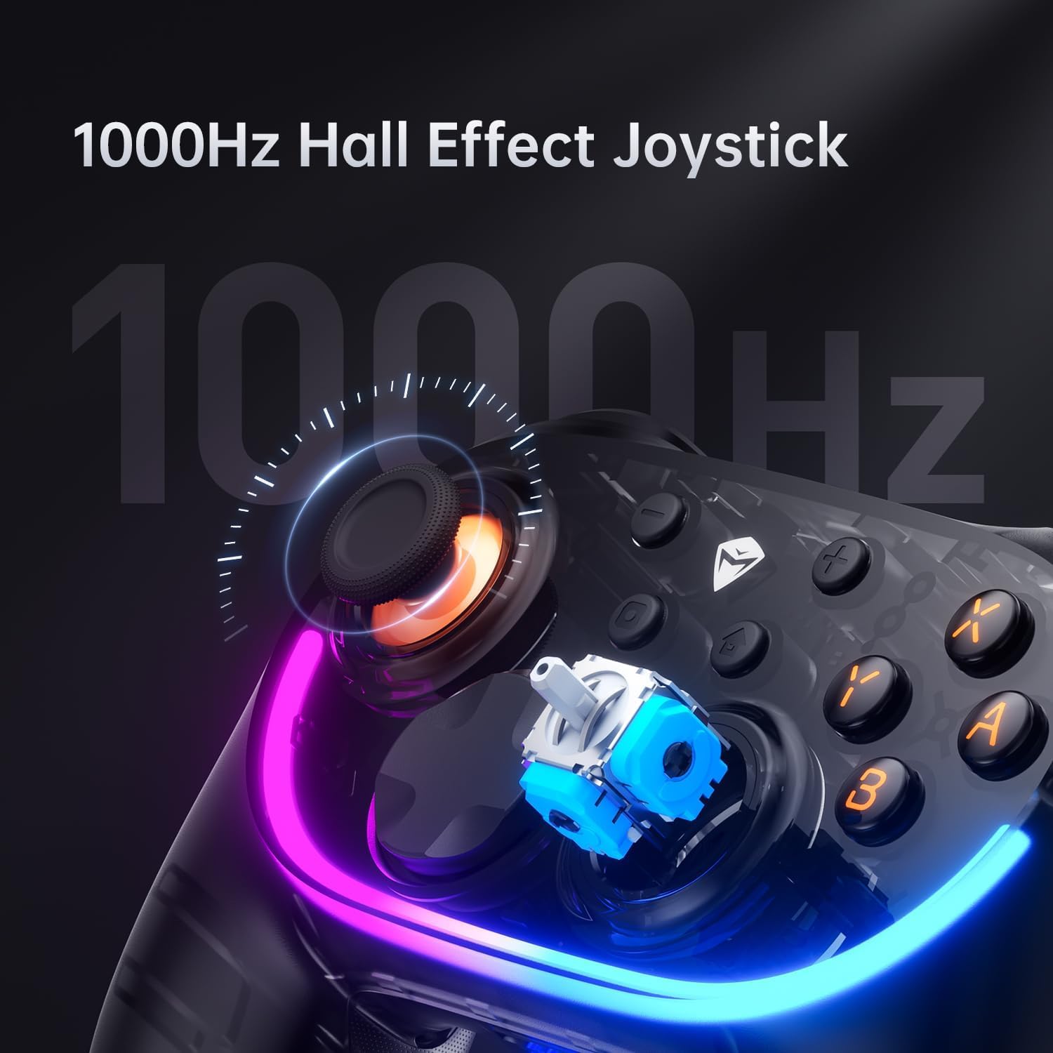Machenike PC Gamepad Wireless S3 Hall Effect Joystick, RGB Black Lghting, Auto Sleep/Wake, 5-Level Vibration, PC Gamepad for PC/NS/iOS/Android TV with Charging Dock