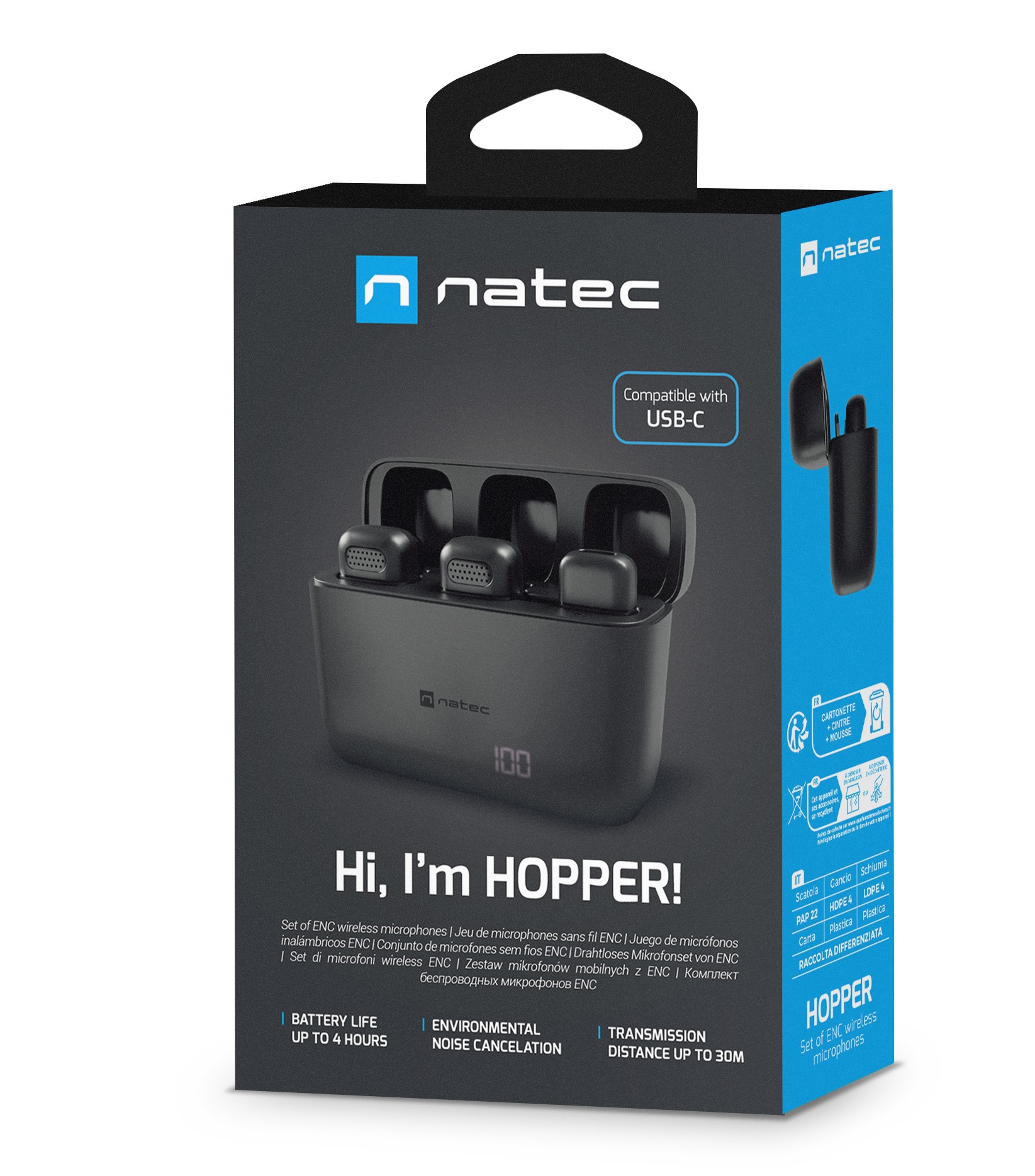 Natec Wireless Wearable Microphones for Contect Creators USB-C HOPPER LAVALIER (2 PIECES)
