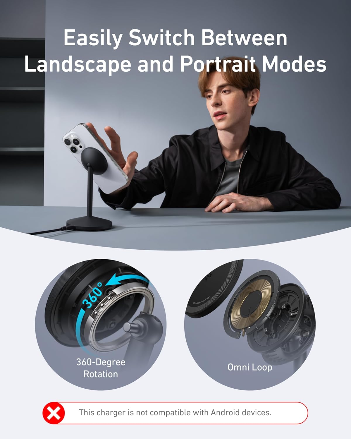 Anker Mobile Charger Wireless MagGo Stand Black
