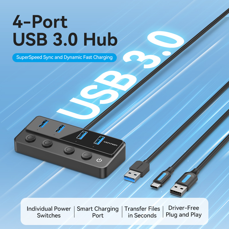Vention HUB USB-C 4 x USB3.0 with Indiv.Power Switches 1.0m CHWBF