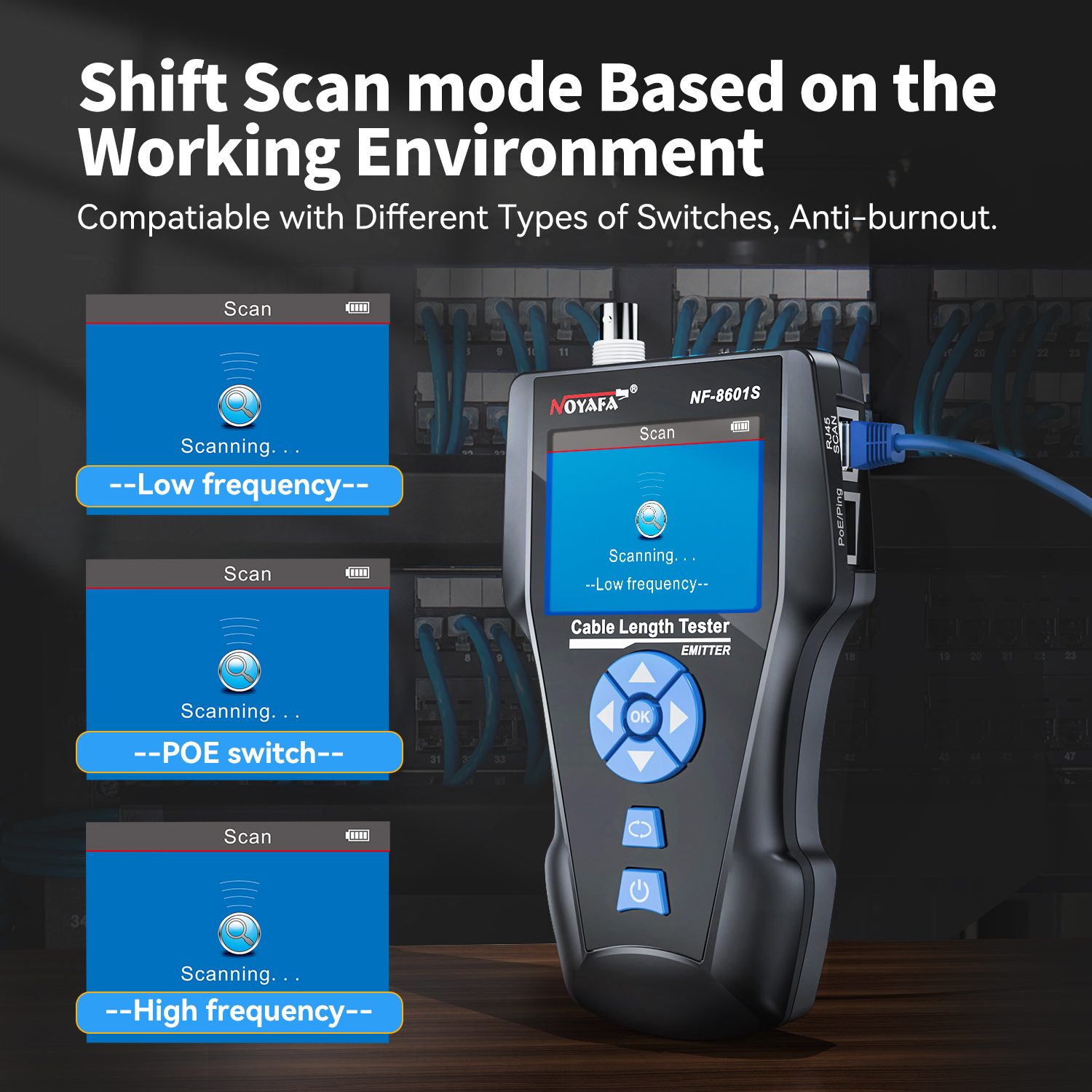 Noyafa Multi-Function Cable Tester with PoE, Ping, TDR Length Measurement, Port Flashing & NCV for RJ45, RJ11, BNC, CAT7 NF-8601S