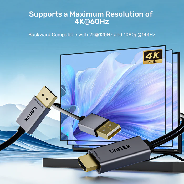 Unitek HDMI to DisplayPort Cable 4K60Hz 1.8m with USB Power Cable V1714