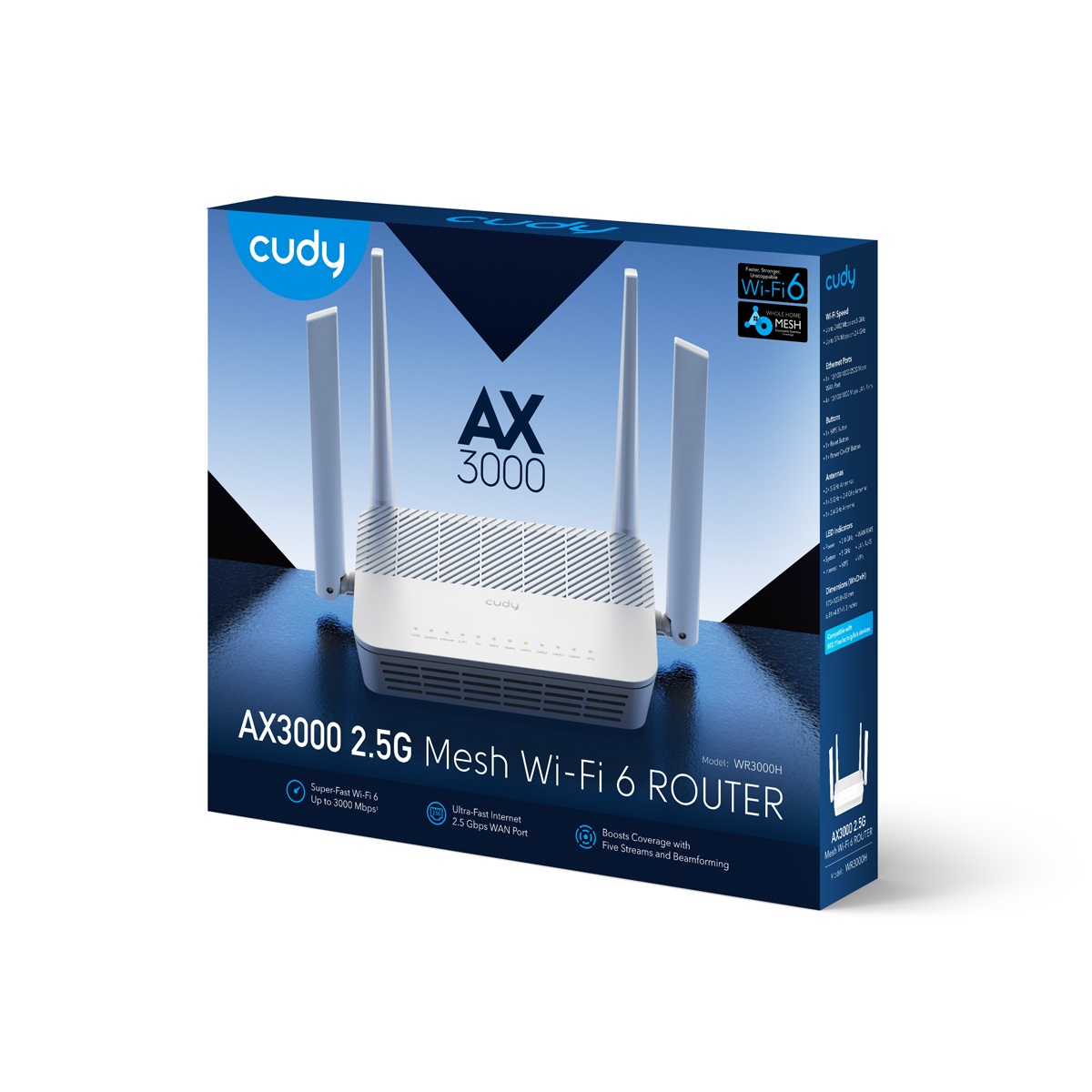 Cudy Router AX3000 Dual Band 2.5G Wi-Fi 6 Mesh VPN WR3000H