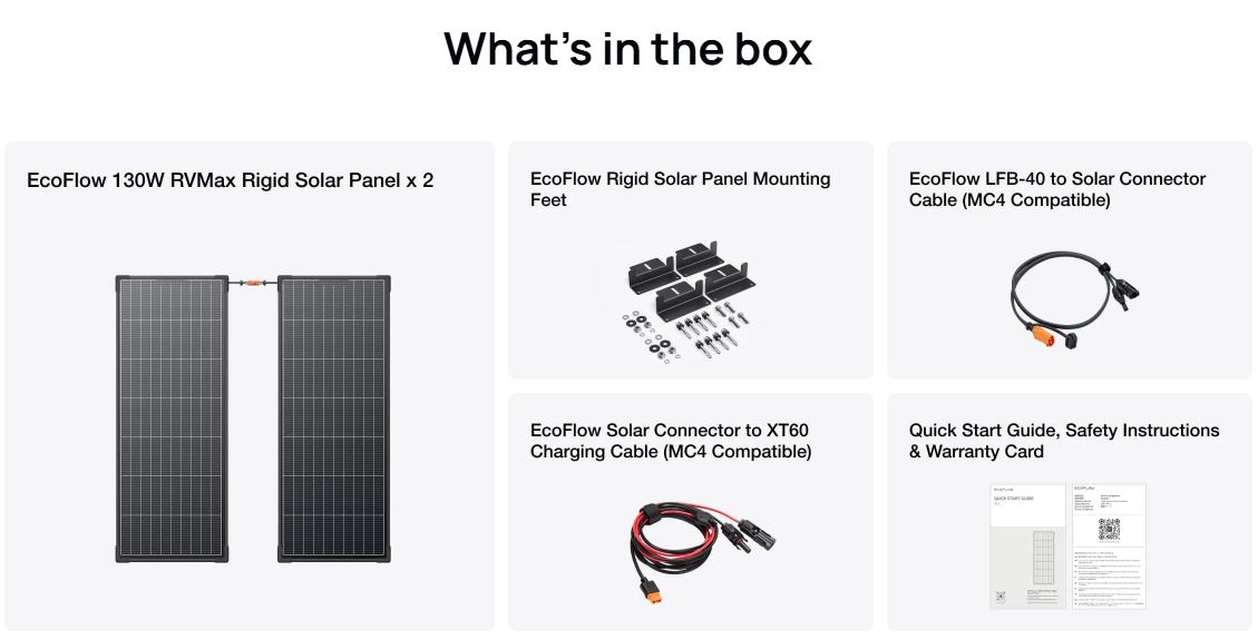 EcoFlow SPR Solar Panel Rigid 260W for RVs & Vans RVMAX (Combo 2x130W)