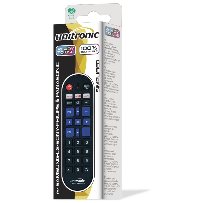 Unitronic Ready5 Easy Multribrand TV Replacement Remote