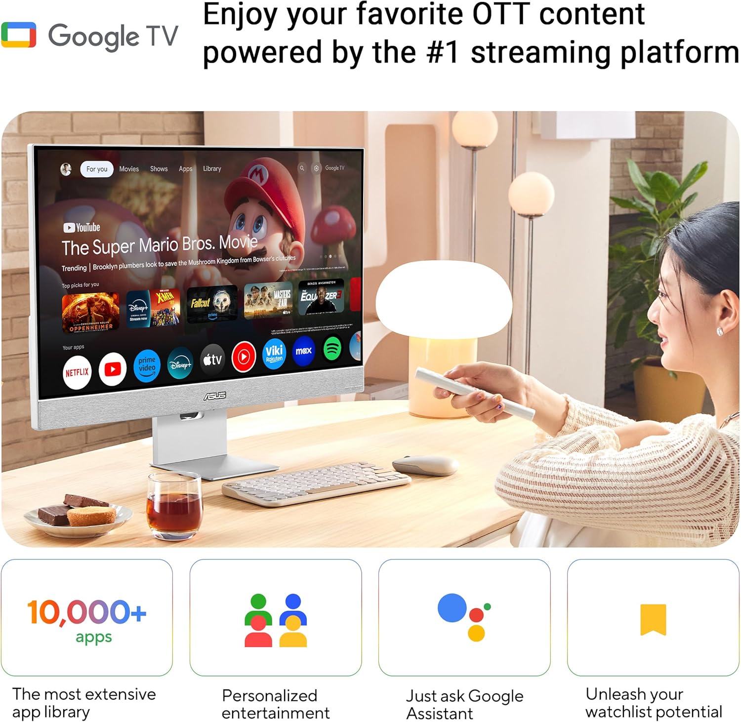 ASUS Monitor Smart 27" 4K Google TV, Chromecast, Speakers, USB-C/HDMI ZenScreen MS27UC