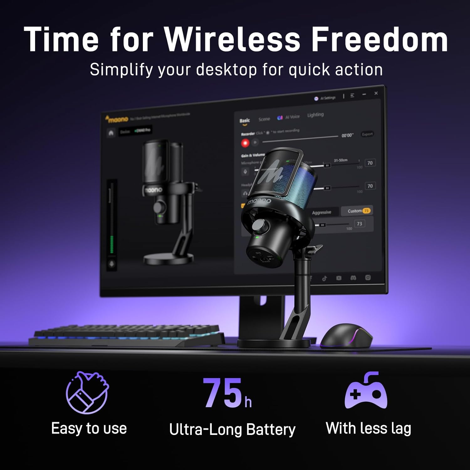 Maono Microphone Desktop Condenser Wireless & USB-C 40Hr DM40 Pro Black