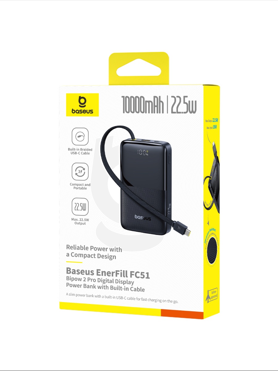 Baseus Powerbank 22.5W 10000mAh + Display EnerFill FC51 Bipow2 Pro Black