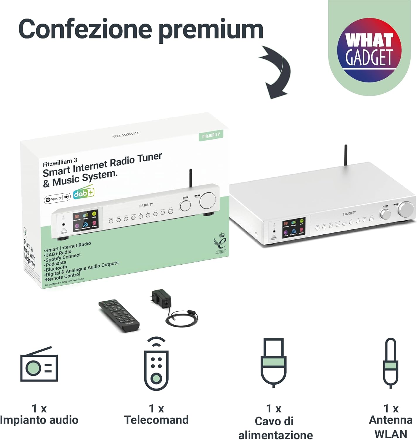 Majority FITZWILLIAM 2 Radio WiFi/BT/USB/FM/LineOut/Display Silver