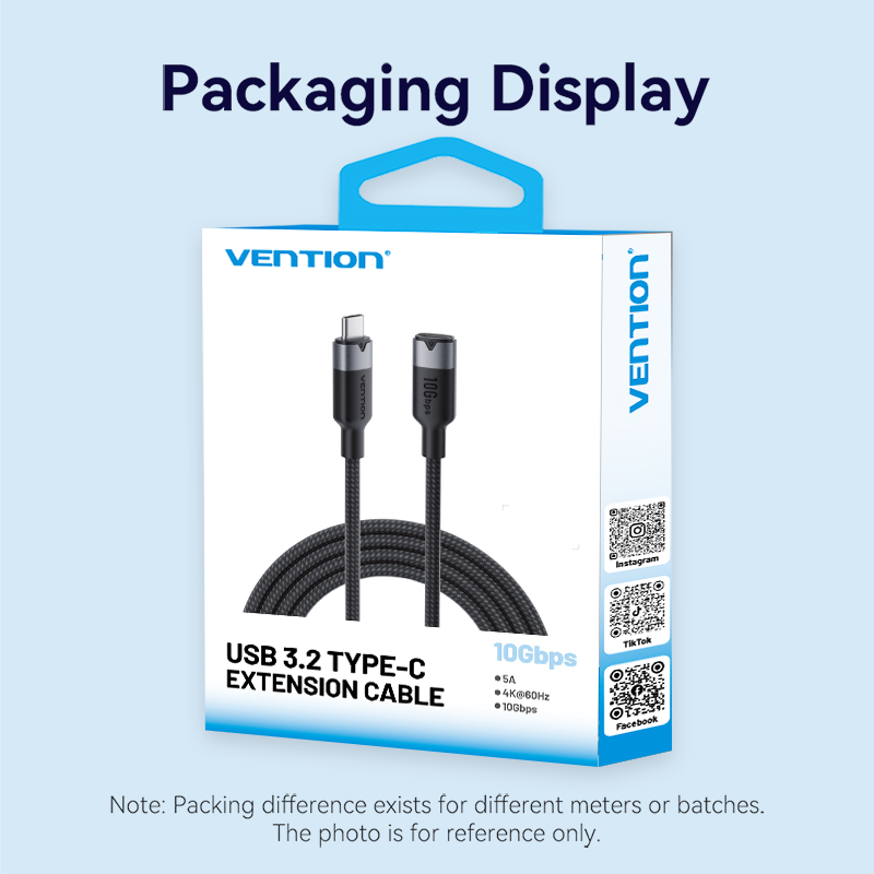 Vention IT Cable USB-C 3.2 Gen2 M-F 0.5m Braided Aluminum Black TRFBD