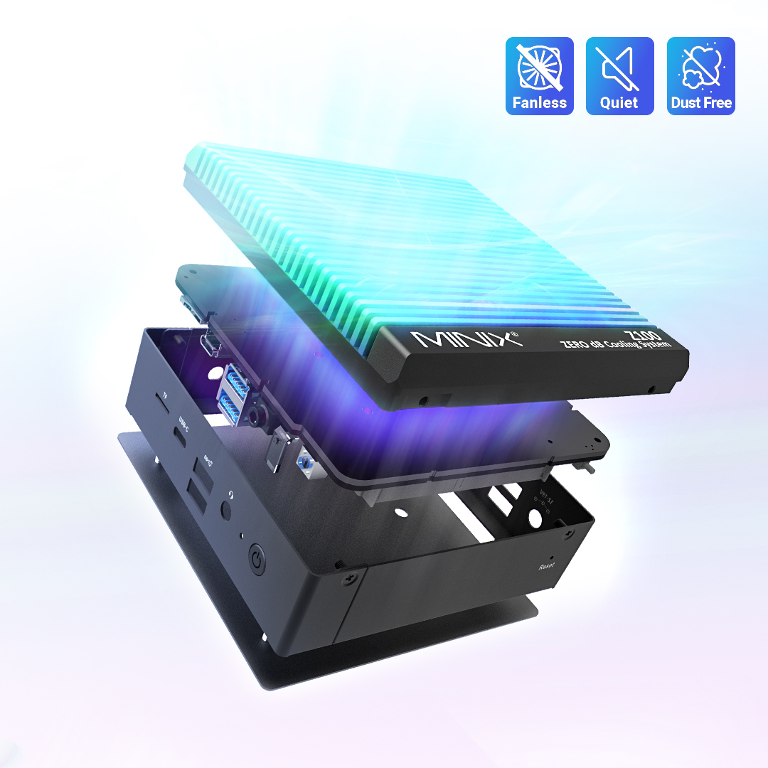 MINIX Mini PC Intel N100 16GB DDR4, 512GB NVMe, 2.5GbE, Dual HDMI, Win11 Pro FanLess Z100 0dB