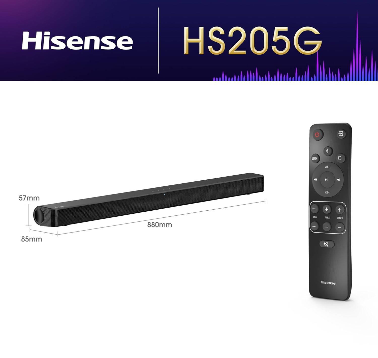 Hisense HS205G Dolby-DTS Virtual X Soundbar 120W BT-USB-HDMI