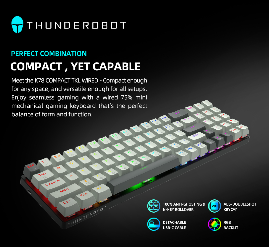 Thunderobot K78R White Gaming Mechanical Keyboard 78 Red Switch Keys