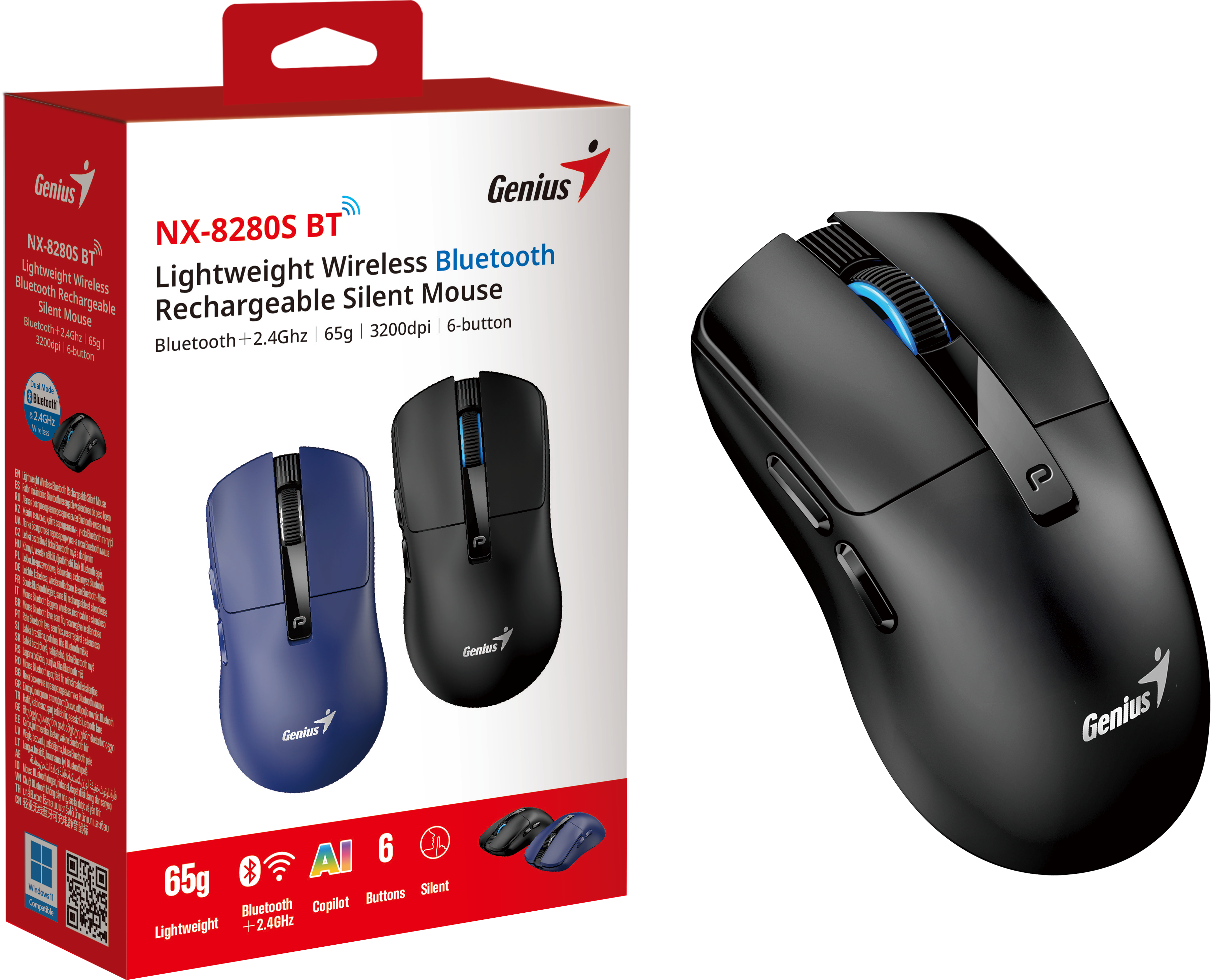 Genius Mouse Wireless+BT Rechargeable & Lightweight 3200dpi NX-8280S Black