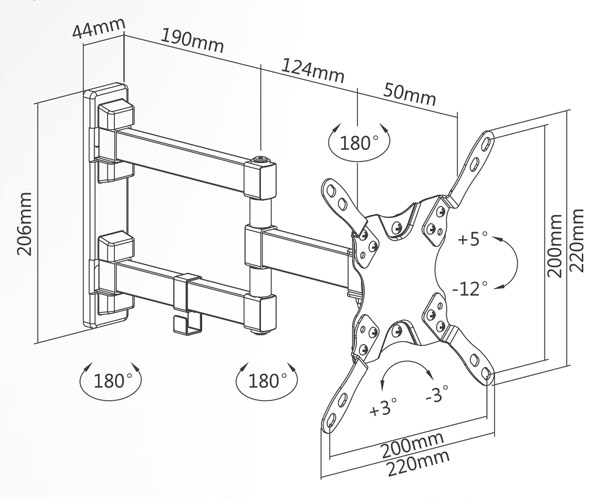 Superior TV Wall Support Double Arm 20x20 Max 20kg 36cm Extension
