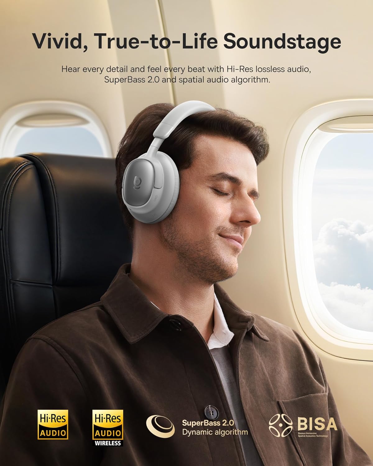 Baseus Headphones Over Ear ANC, LDAC, Spatial Acoustics, 80-Hour Battery, MH1 Frosted Gray