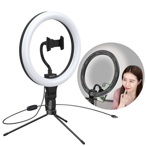 Baseus Photographic Lamp 10” Ring Flash LED Ring For Smartphone For Selfie Photos (YouTube, TikTok) + Mini Tripod Black