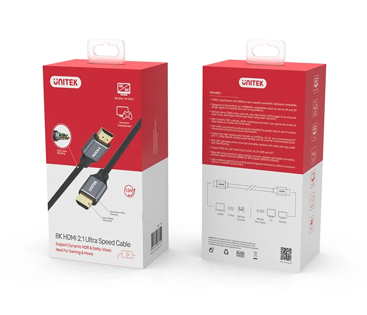 Unitek HDMI 2.1 Cable 8K60Hz Metal 5.0m C140W