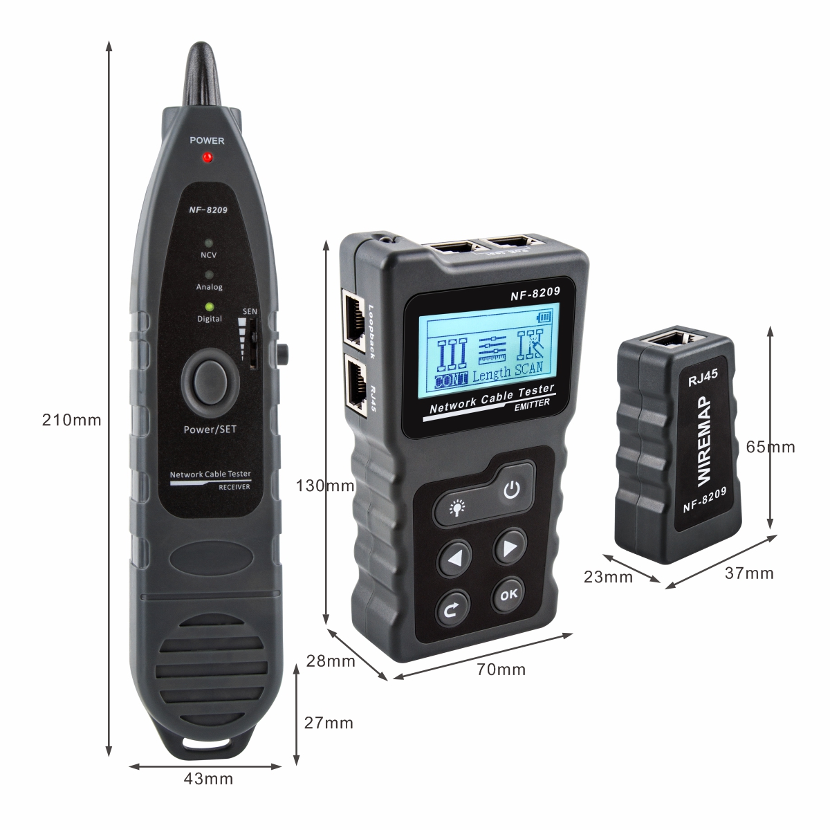 Noyafa Network Tester with LCD, Toner, Continuity, Cable Length, PoE, Port Blink & Voltage Detection NF-8209