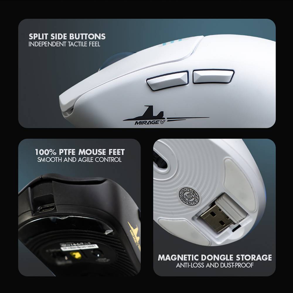 Armaggeddon Gaming Mouse Wired+2.4G+BT Recharge 5B MIRAGE-V White