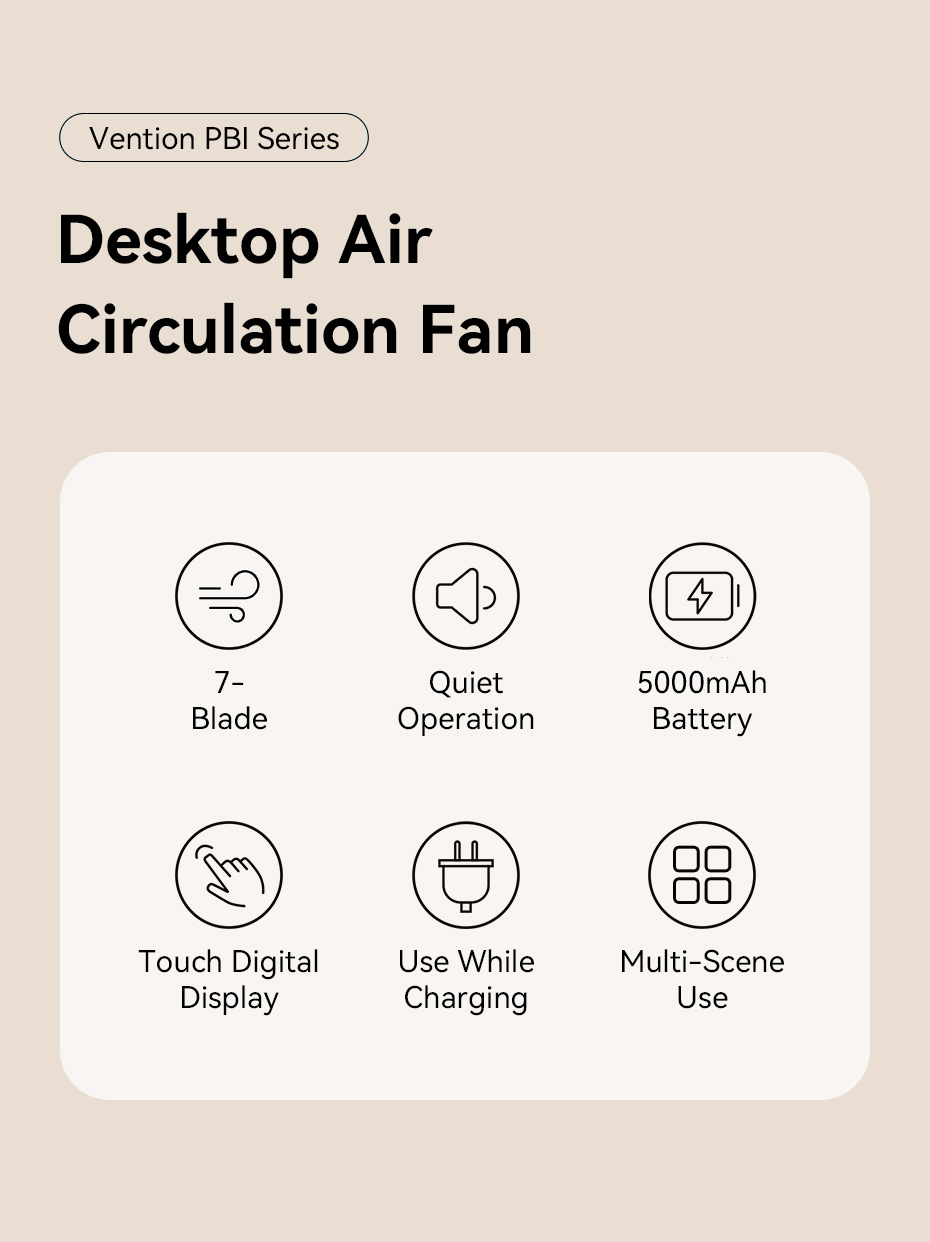 Vention Air Circulation Fan Desktop with Display & Wall Mount PBIH0