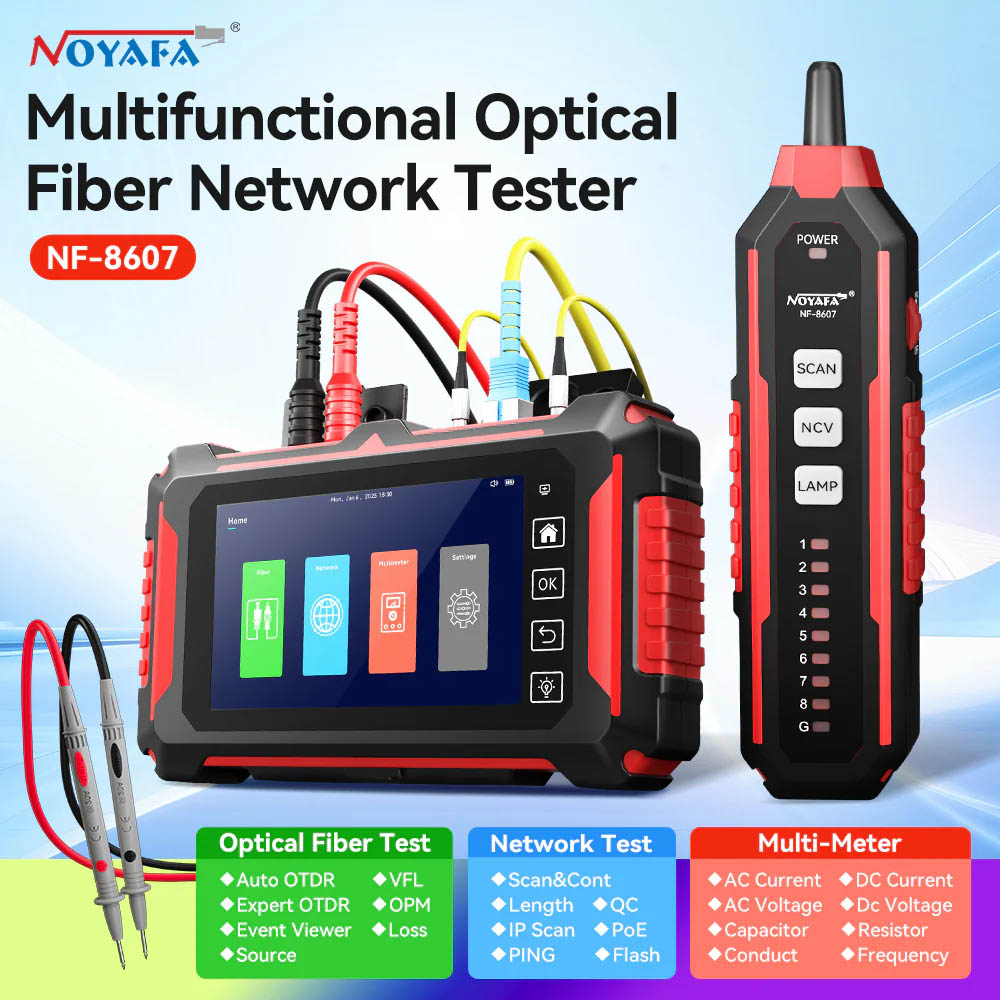 Noyafa Fiber & Network Tester with 150km OTDR, Full-protocol Network Analysis, PoE Testing, Ethernet Cable Verification, Multimeter NF-8607