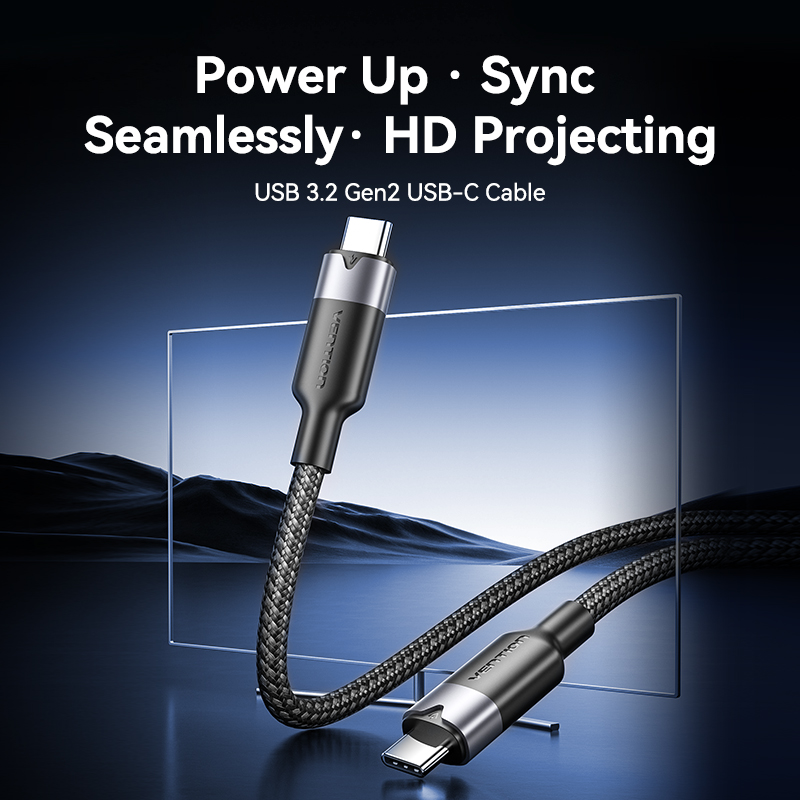 Vention IT Cable USB-C 3.2 Gen2 M-M 1.0m Braided Aluminum Black TRGBF