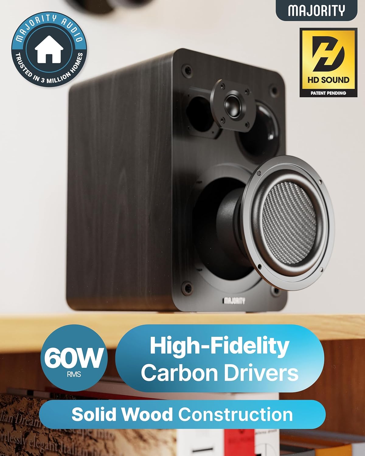 Majority Mini HiFi 2xSpeakers CD/BT/USB/FM/iRadio 60W HOMERTON Black