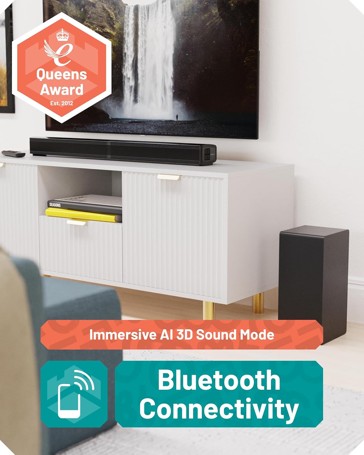 Majority Soundbar SB80 XTRA Split 2in1 Bar/Speakers 200W 2.1 with Sub,BT,HDMI,USB (Oakcastle)