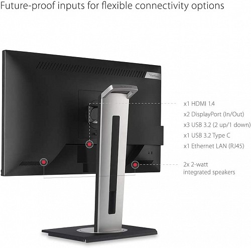 ViewSonic VG2456 Ergonomic Docking Monitor 24'' Full-HD IPS Panel w/ USB-C/RJ45/3xUSB-A/PD