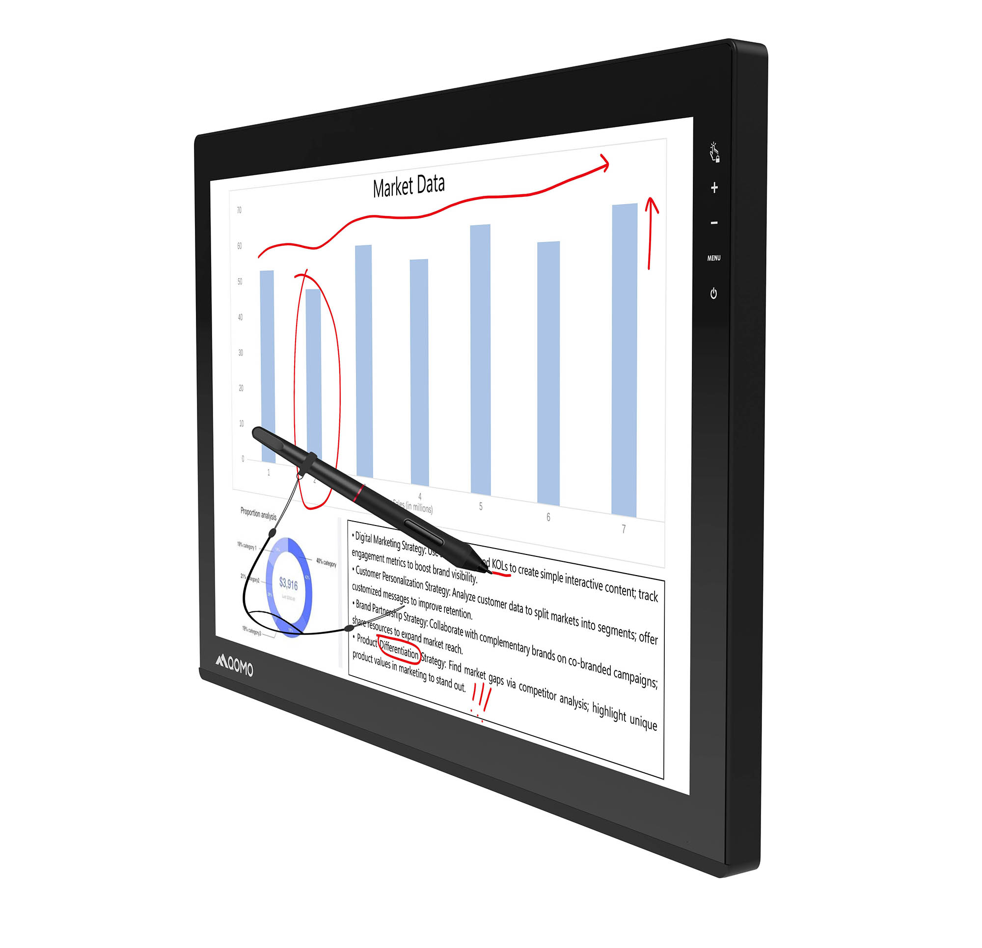 QOMO PresenStation 800F1 24" 4K Interactive Podium Monitor 10-Point Touch, EM Pen, HDMI In/Out & USB-C QIT800 F1