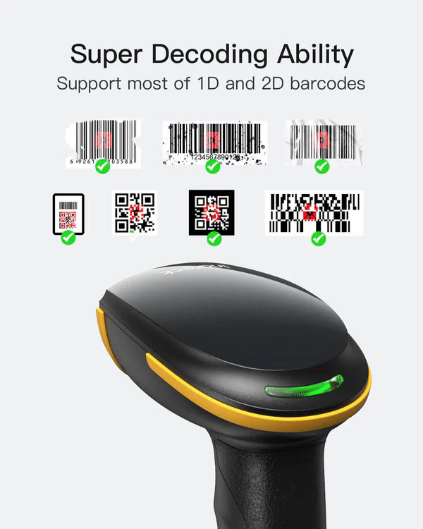 Inatech Barcode Scanner CMOS 1D/2D Wireless 2.4GHz/Bluetooth USB-A 2600mAh Adjustable Stand BCST-35 Black