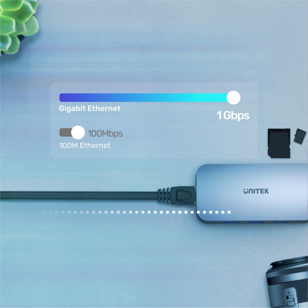 Unitek D1071A Type-C HUB HDMI/GB/4xUSB/SD/PD100W Dual Card Reader