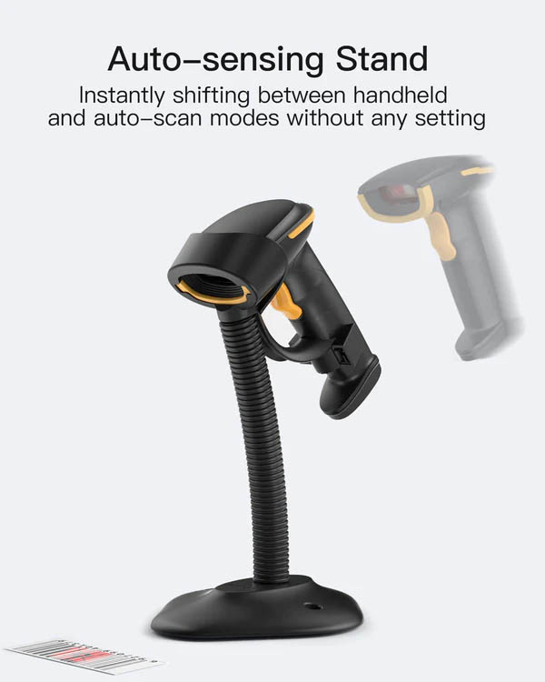 Inatech Barcode Scanner CMOS 1D/2D Wireless 2.4GHz/Bluetooth USB-A 2600mAh Adjustable Stand BCST-35 Black